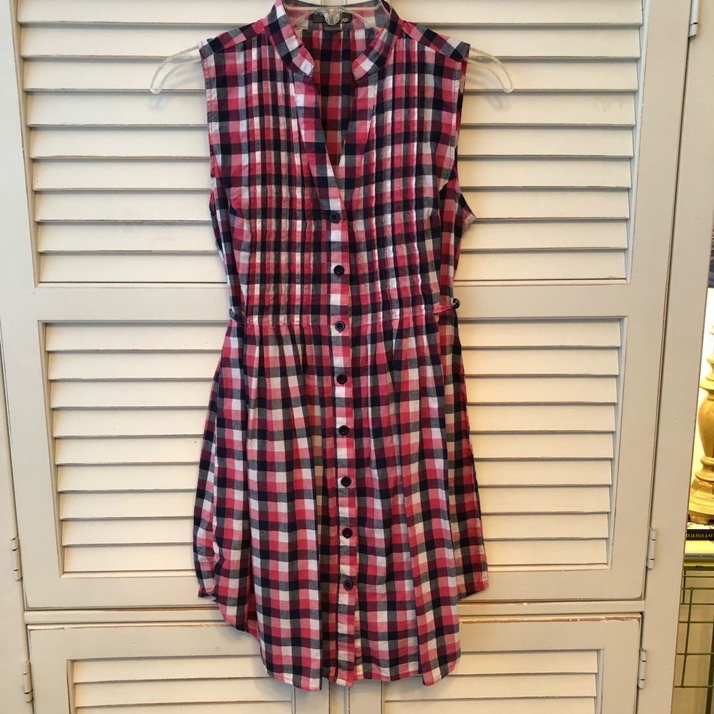 Mini Check Tunic Button Up Navy Pink White Sz. Med. Poetry Clothing